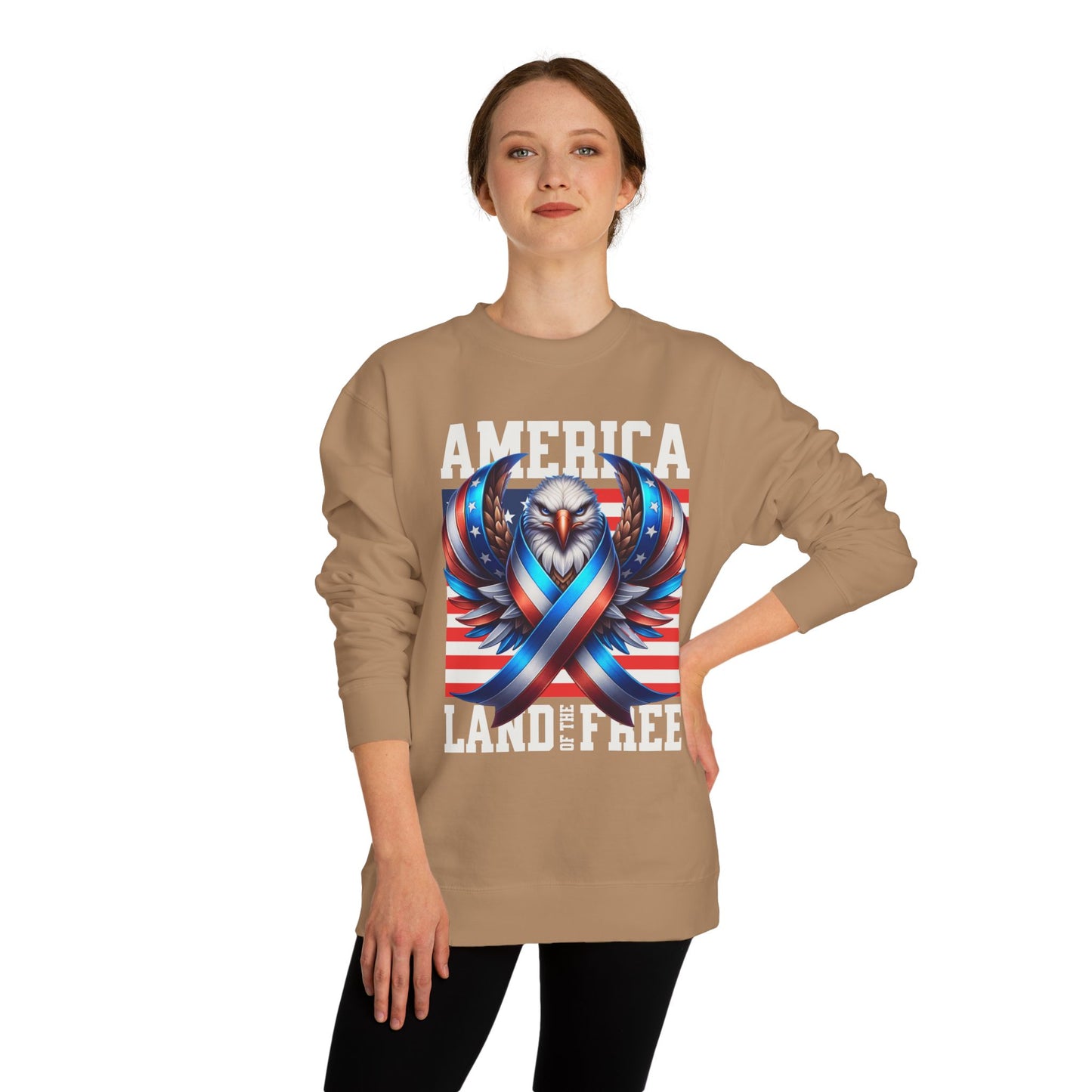 America Land of the Free Sweatshirt — Patriotic Eagle Ribbon Crewneck