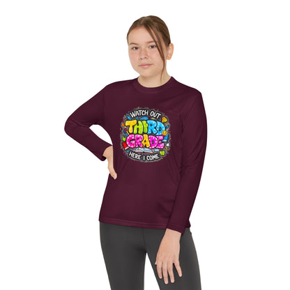 Youth Long Sleeve Tee — "Watch Out Third Grade Here I Come" Back-to-School Shirt