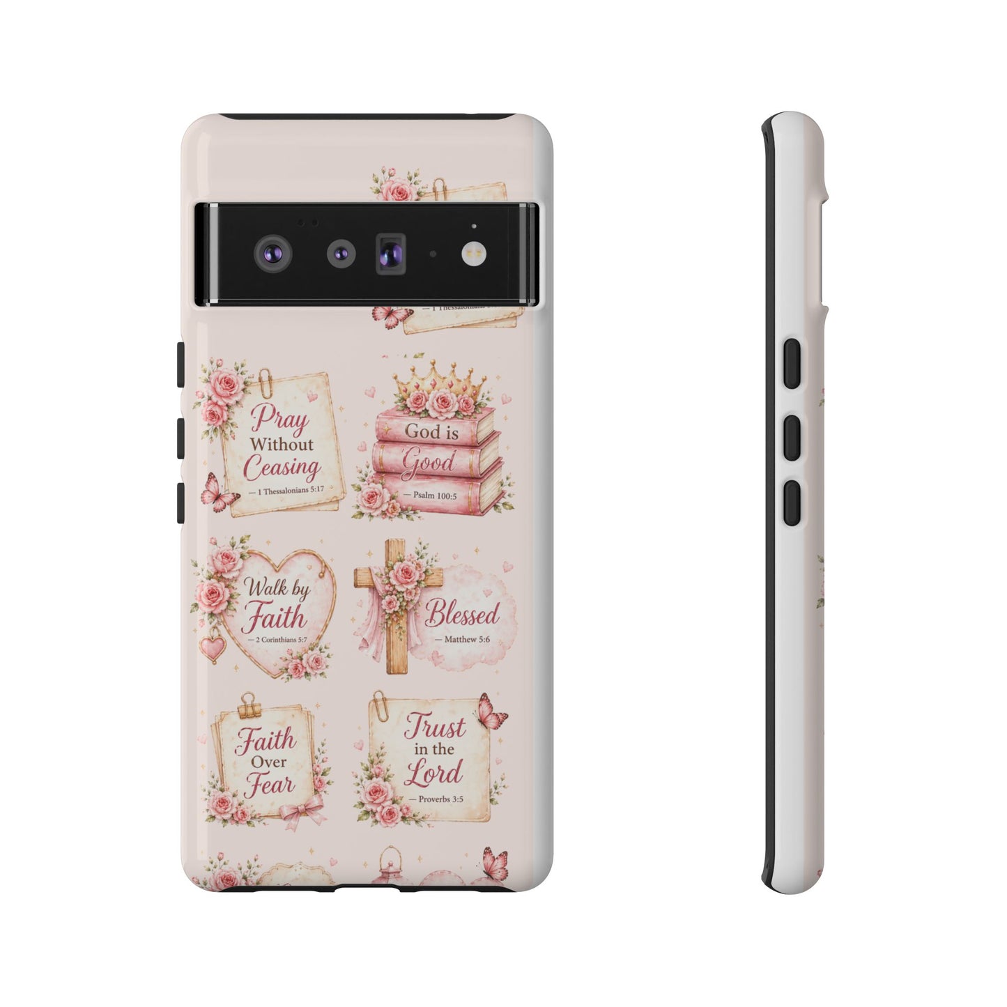 Christian Floral Phone Case — "Pray Without Ceasing" Faith Cross Design