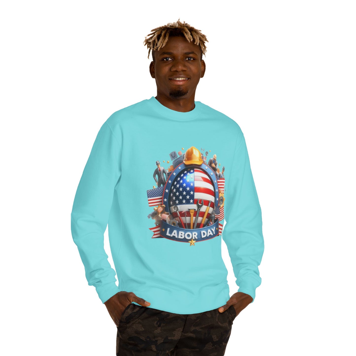 Labor Day Sweatshirt - American Flag Working Hands Design