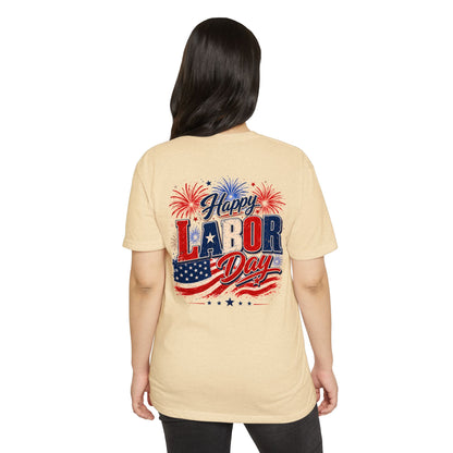 Labor Day T-Shirt — "Happy Labor Day" Patriotic Fireworks Tee