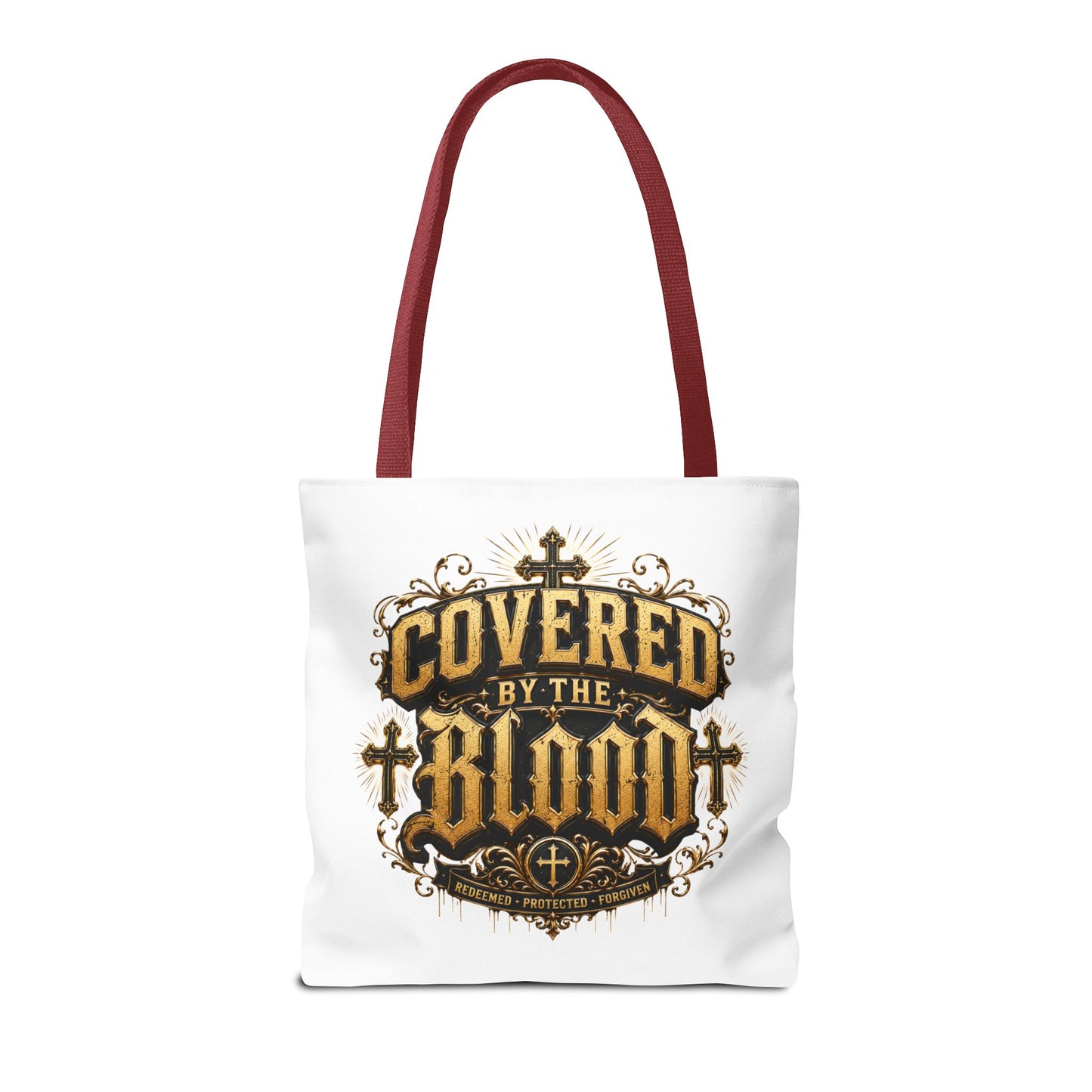 Covered by the Blood Tote Bag — Christian Cross Faith Canvas Tote