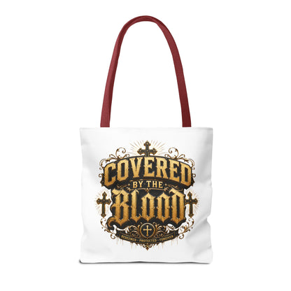Covered by the Blood Tote Bag — Christian Cross Faith Canvas Tote