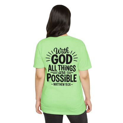 With God All Things Are Possible T-Shirt — Matthew 19:26 Christian Faith Tee