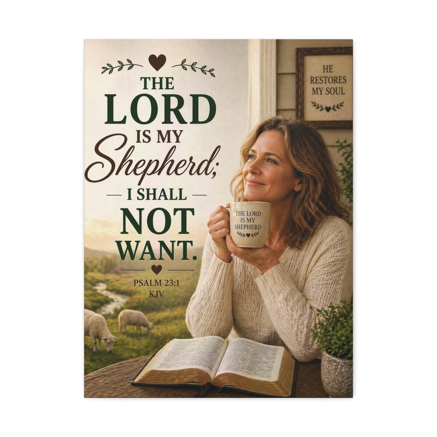 Stretched Canvas - "The Lord Is My Shepherd" Psalm 23:1 Inspirational Christian Wall Art