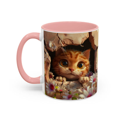 Cute Peekaboo Kitten Accent Coffee Mug — 11/15oz Floral Cat Gift