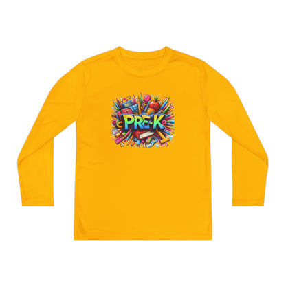 PRE-K Youth Long Sleeve Tee — Colorful School Supplies Design