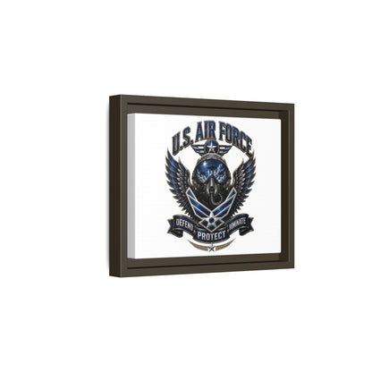 U.S. Air Force Emblem Framed Canvas Print – "Defend Protect Dominate" Military Wall Art