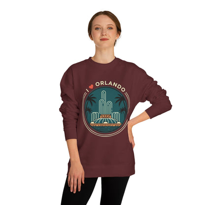 Orlando Fountain Crewneck Sweatshirt — Retro Palm Tree Cityscape