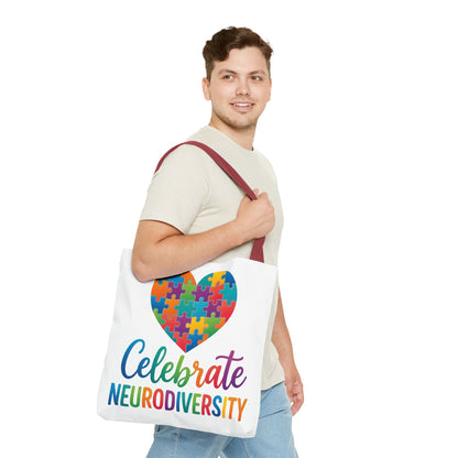 Celebrate Neurodiversity Tote Bag – Rainbow Puzzle Heart Awareness Tote