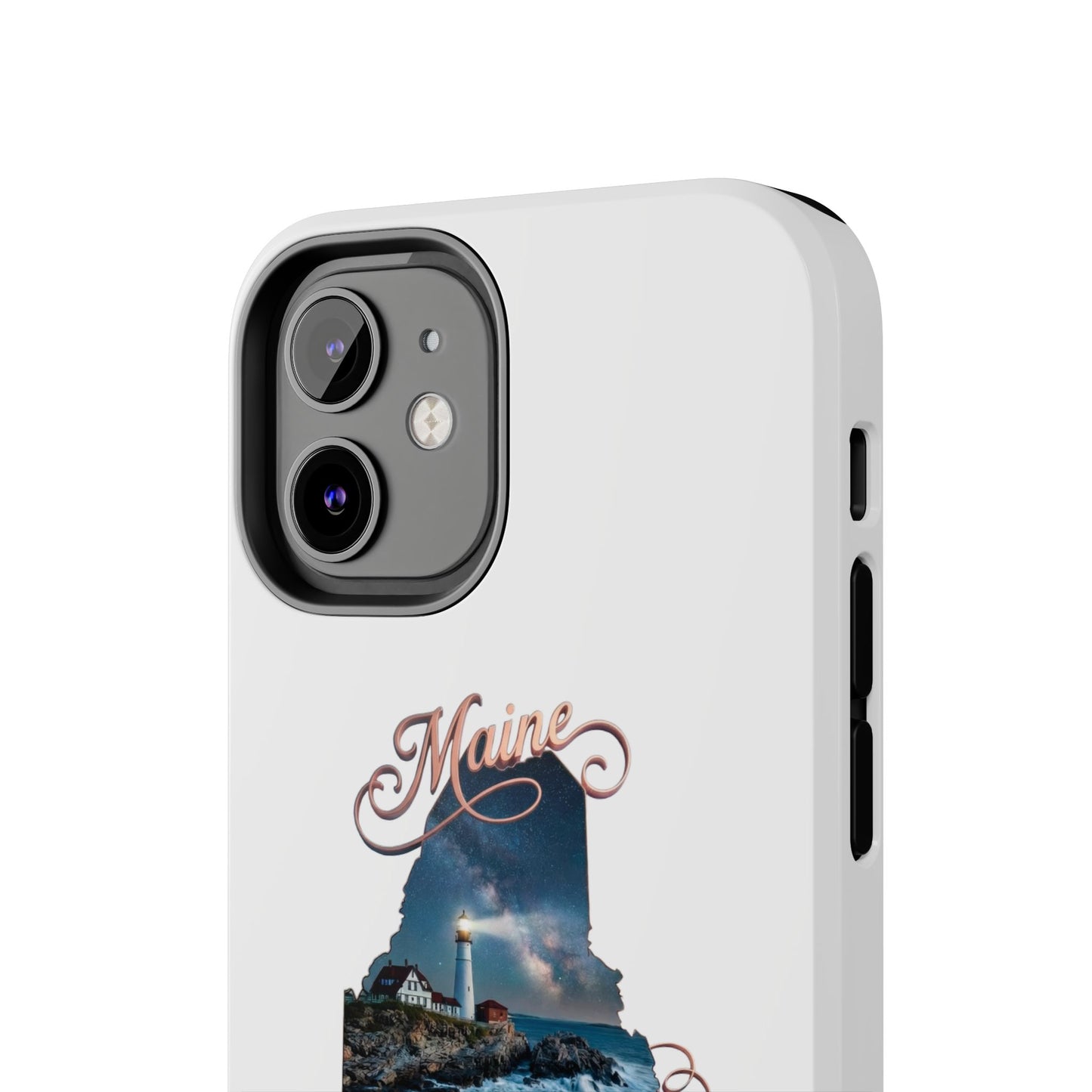 Maine Lighthouse Tough Phone Case — "Can't Get There From Here" State Silhouette