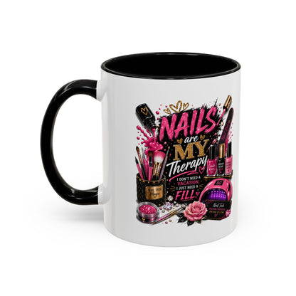 Coffee Mug — "Nails Are My Therapy" Pink Nail Tech Gift