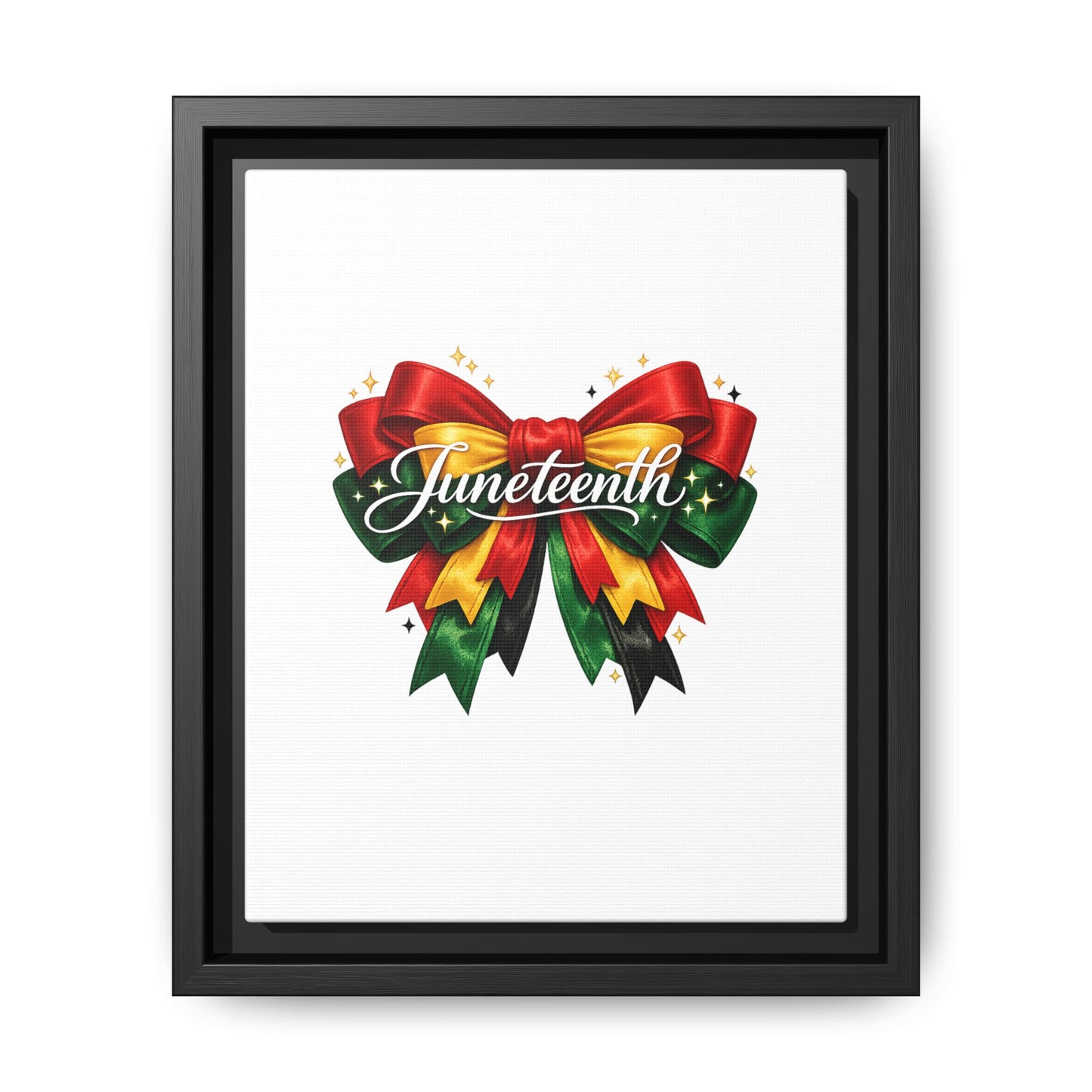 Juneteenth Framed Canvas Print – Festive Red, Green & Gold Ribbon Wall Art