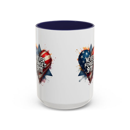 Never Forget 9/11 Heart Accent Coffee Mug – Patriotic Memorial 11/15oz
