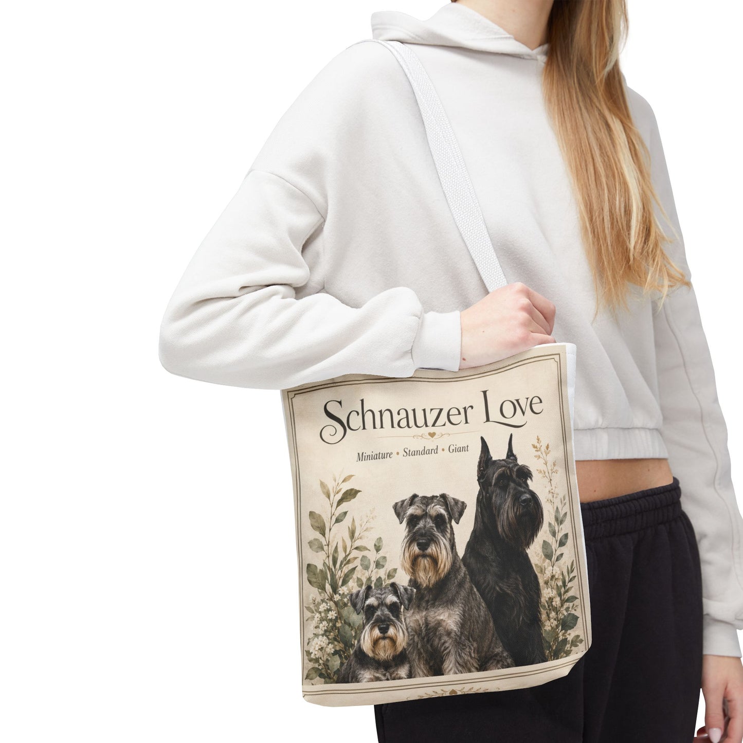 Schnauzer Love Tote Bag — Illustrated Dog Portraits, Miniature Standard Giant