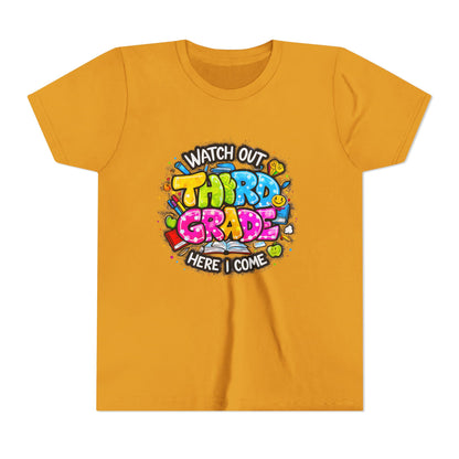 Third Grade Kids T‑Shirt — "Watch Out Third Grade Here I Come" Back-to-School Tee