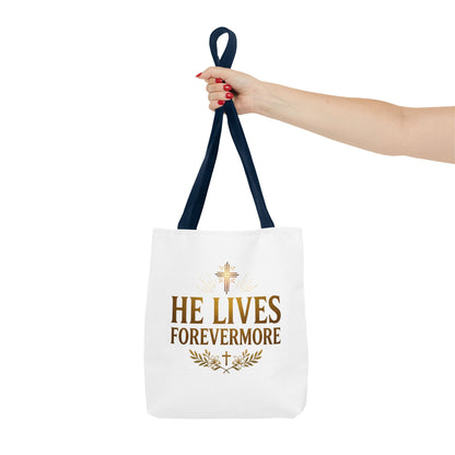 He Lives Forevermore Tote Bag – Christian Faith Cross Easter Canvas Tote