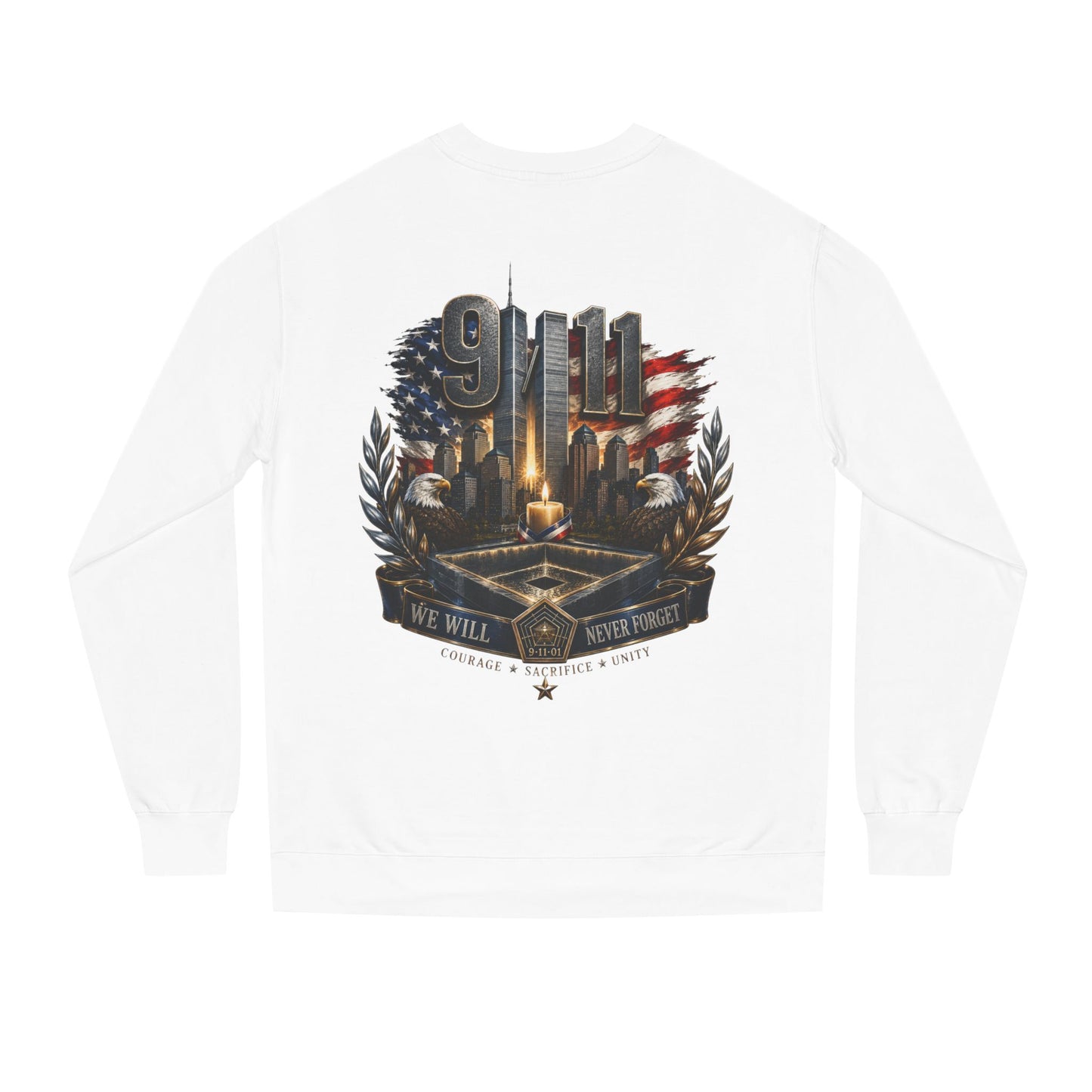 9/11 Memorial Crewneck Sweatshirt — We Will Never Forget Tribute