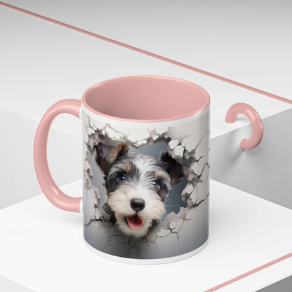 Minature Schnauzer Puppy Peek Accent Coffee Mug — Cute Dog Breakthrough Design (11/15oz)