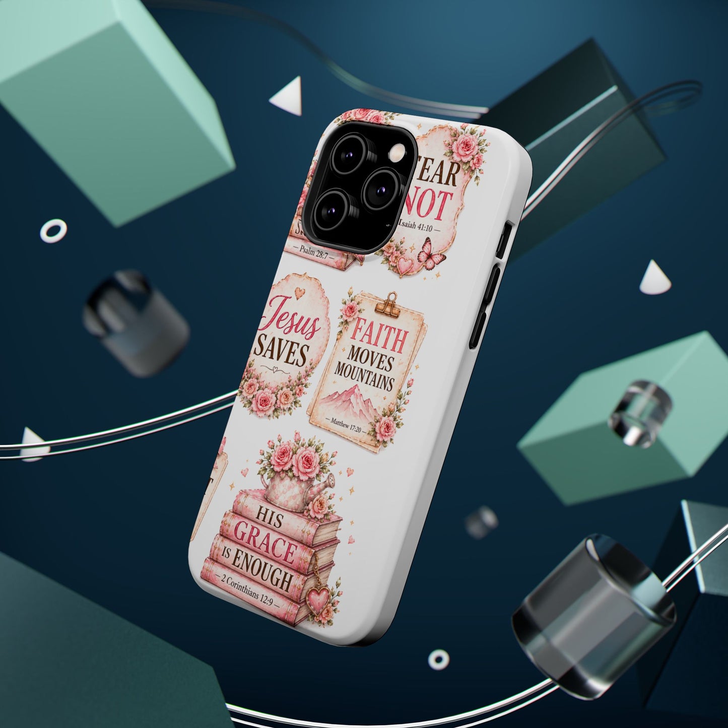 Christian Phone Case - "Fear Not, Faith Moves Mountains, Jesus Saves" Floral Magnetic Impact-Resistant Case