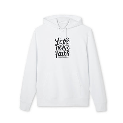 Love Never Fails Hoodie — Christian Scripture 1 Corinthians 13:8 Pullover