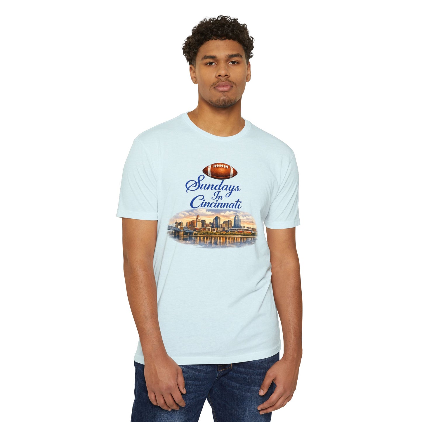 Sundays in Cincinnati Football T-Shirt — City Skyline Game Day Tee