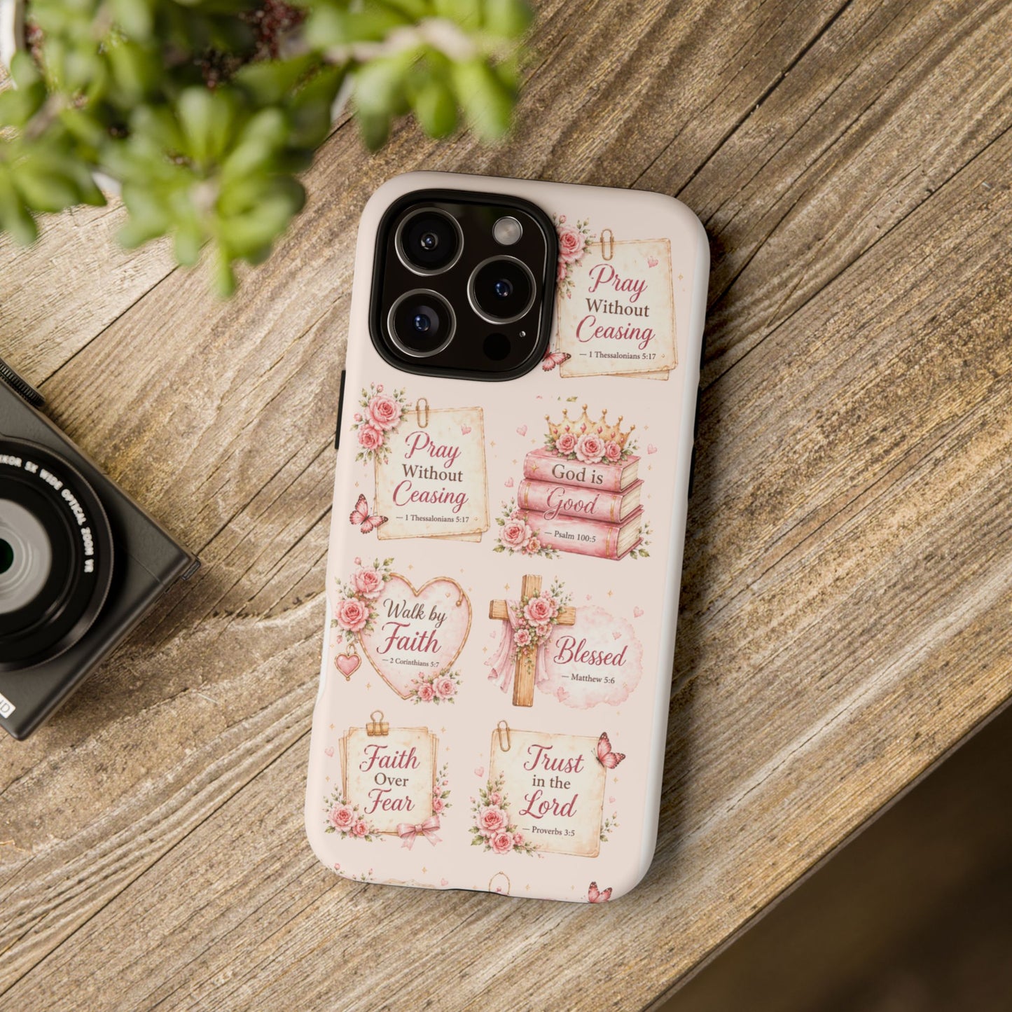 Christian Floral Phone Case — "Pray Without Ceasing" Faith Cross Design