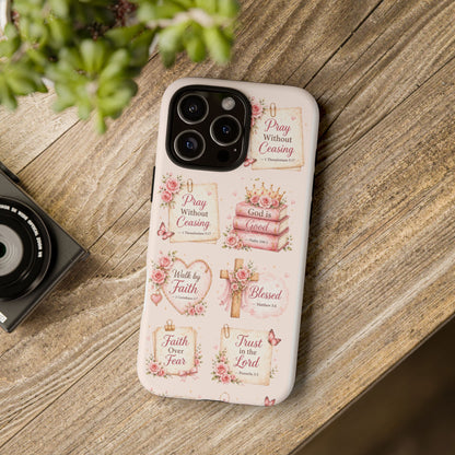 Christian Floral Phone Case — "Pray Without Ceasing" Faith Cross Design