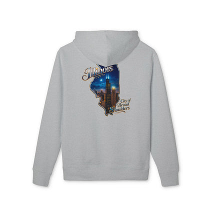 Illinois Skyline Hoodie — "City of Broad Shoulders" Retro State Map