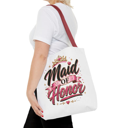 Maid of Honor Tote Bag — Pink Crown Bridal Party Tote for Weddings & Bachelorette