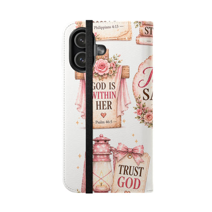 Christian Floral Phone Flip Case — "Jesus Saves" & Inspirational Scripture Wallet Cover