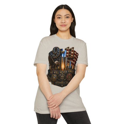 9/11 Memorial T-Shirt — "We Will Never Forget" Patriotic Tribute