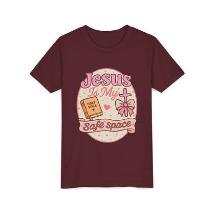 Youth Tee — "Jesus Is My Safe Space" Christian Kids T-Shirt