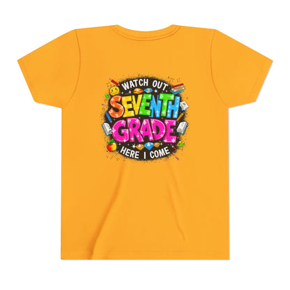 Seventh Grade Kids T-Shirt – “Watch Out Seventh Grade Here I Come” Back-to-School Tee