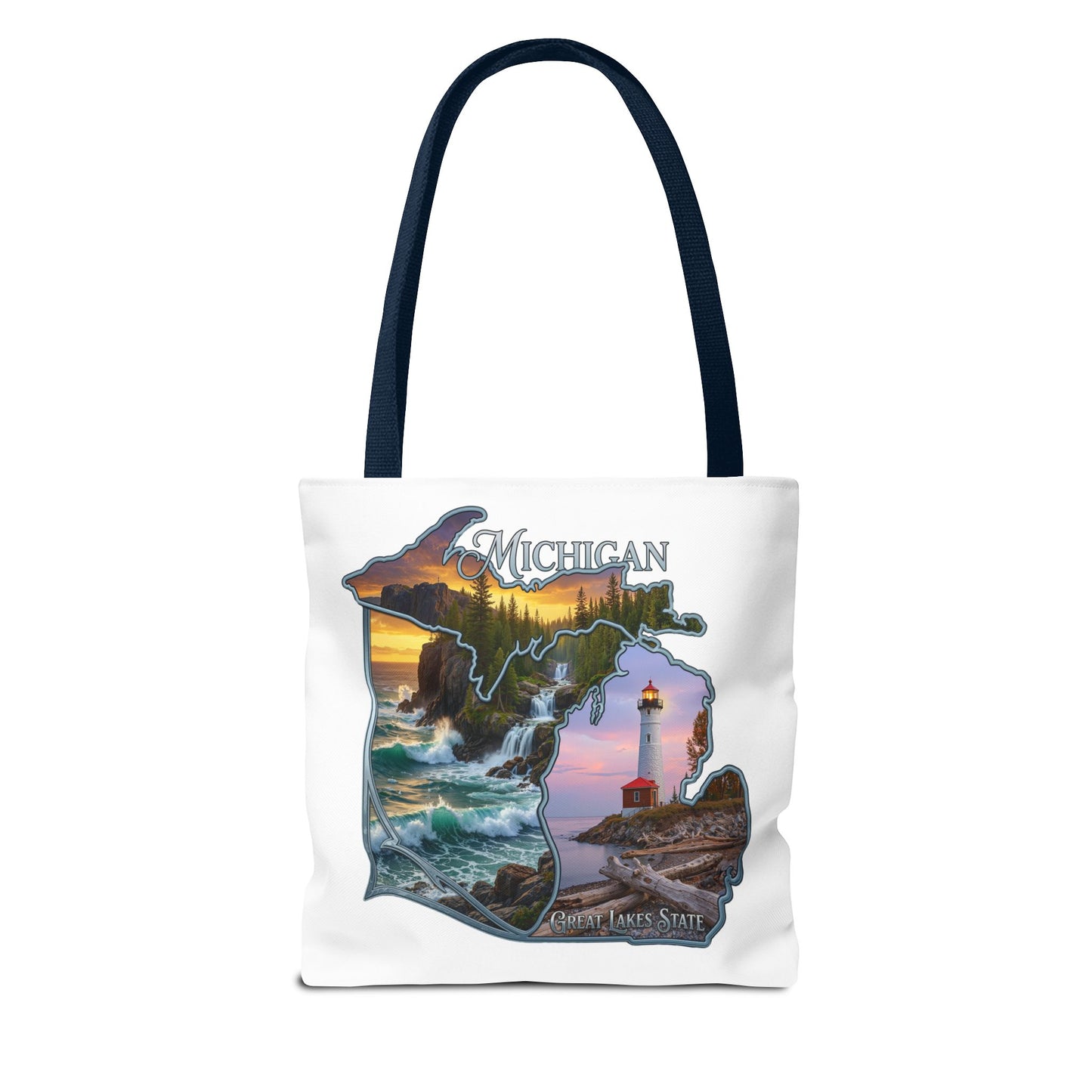 Michigan Lighthouse Tote Bag — Great Lakes Scenic State Travel Tote