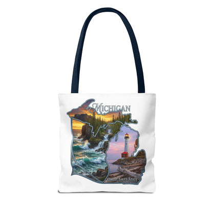 Michigan Lighthouse Tote Bag — Great Lakes Scenic State Travel Tote