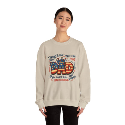 Dad Graphic Sweatshirt - Patriotic "DAD" Crown Design, Funny Loving Hardworking Father Gift