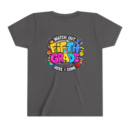 Fifth Grade T‑Shirt for Kids - "Watch Out Fifth Grade Here I Come" Back-to-School Tee