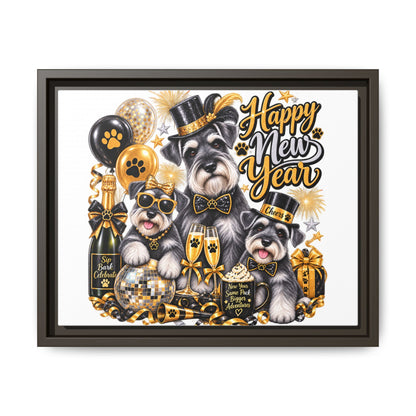 Happy New Year Schnauzer Holiday Canvas Print — Framed Matte Wall Art
