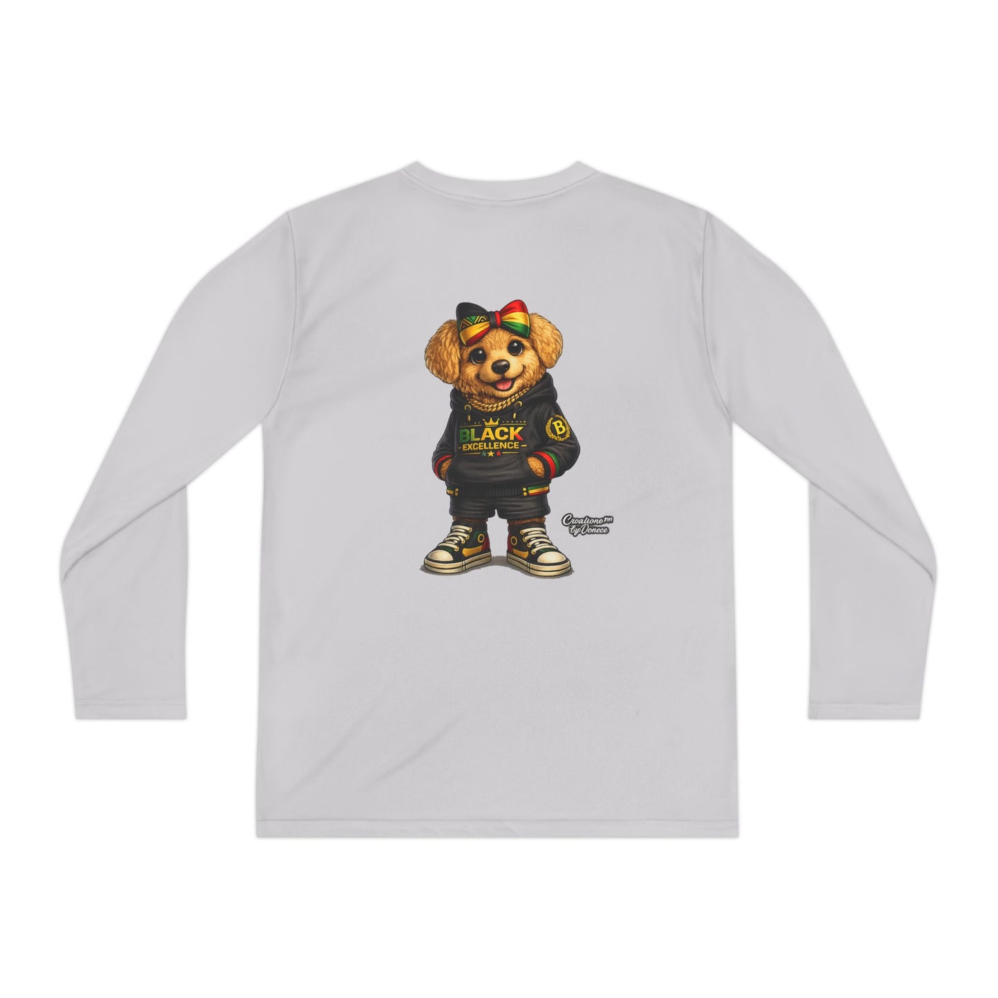 Youth Long Sleeve Tee — Trendy Bear Graphic "Black Excellence"