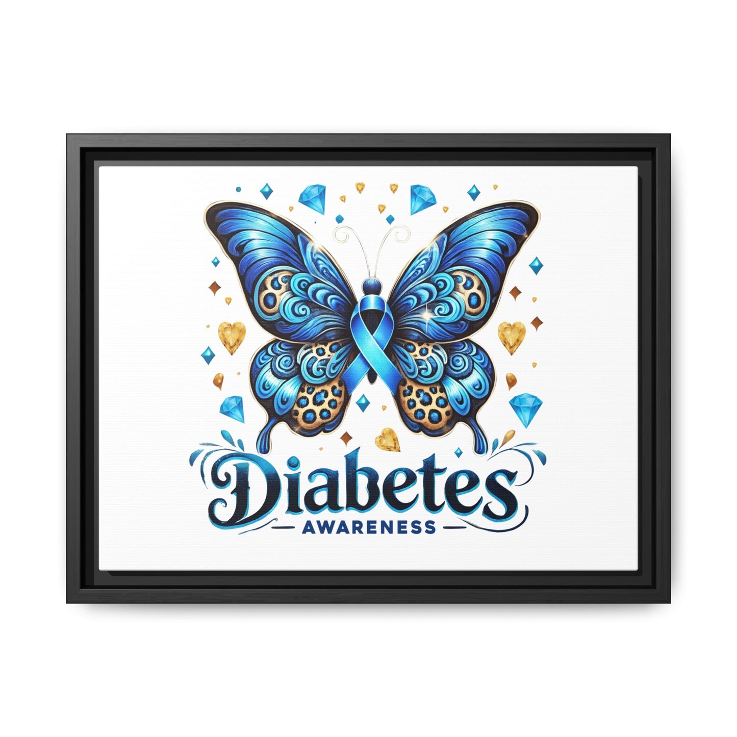 Diabetes Awareness Blue Ribbon Butterfly Matte Framed Canvas