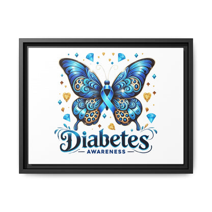 Diabetes Awareness Blue Ribbon Butterfly Matte Framed Canvas