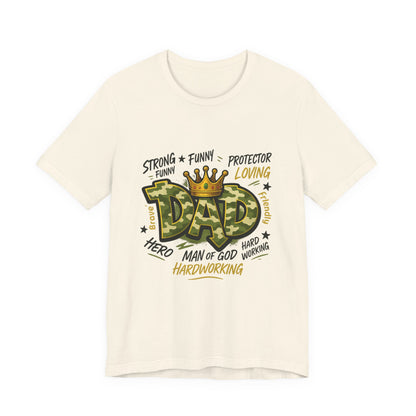 Dad Camo Crown T-Shirt — 'DAD' Graphic with 'Man of God, Hardworking' Father's Day Tee