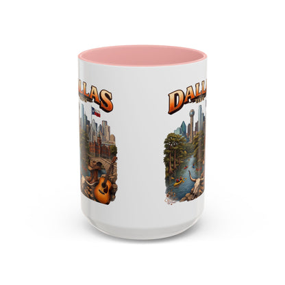 Dallas Skyline Accent Coffee Mug — Texas Souvenir Mug with Guitar & Cityscape