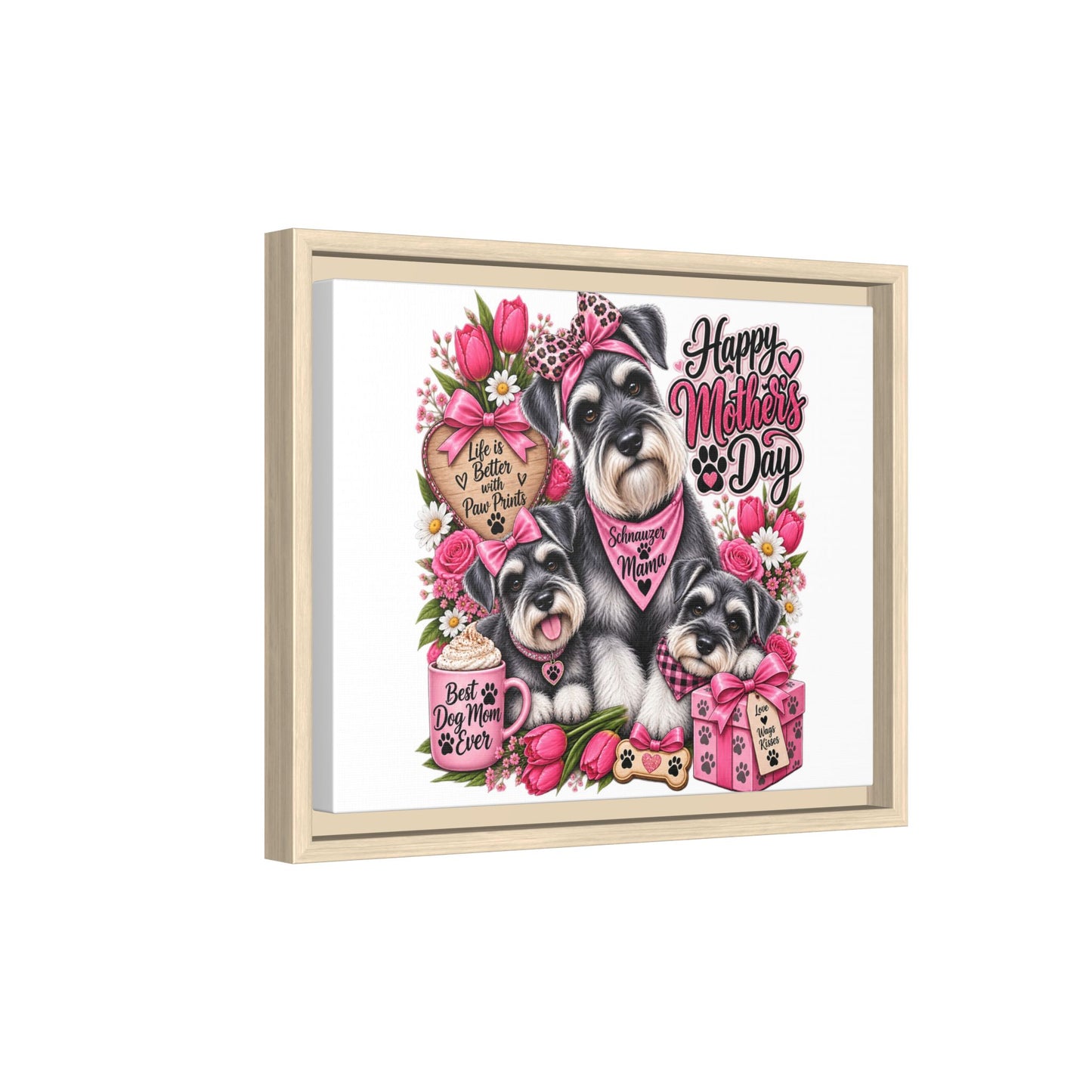 Happy Mother’s Day Schnauzer Canvas — Framed Matte Wall Art