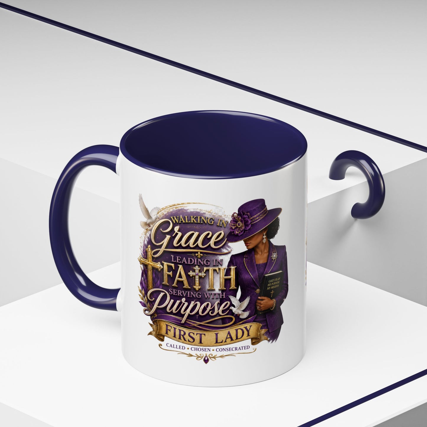 Faith & Purpose Accent Coffee Mug — First Lady Church Design (11/15oz)