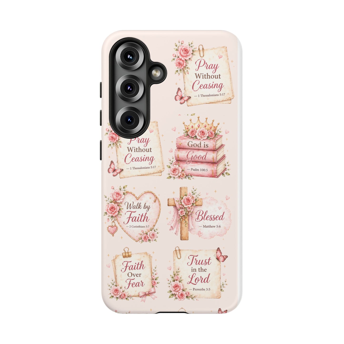 Christian Floral Phone Case — "Pray Without Ceasing" Faith Cross Design