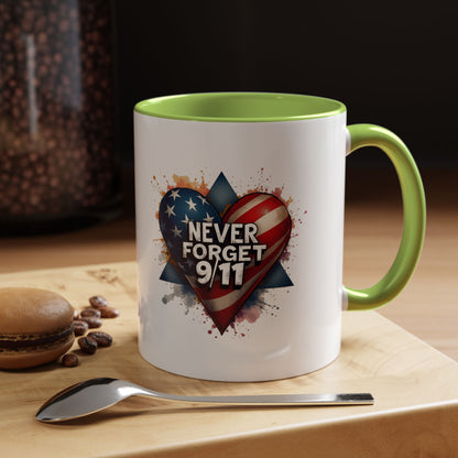 Never Forget 9/11 Heart Accent Coffee Mug – Patriotic Memorial 11/15oz