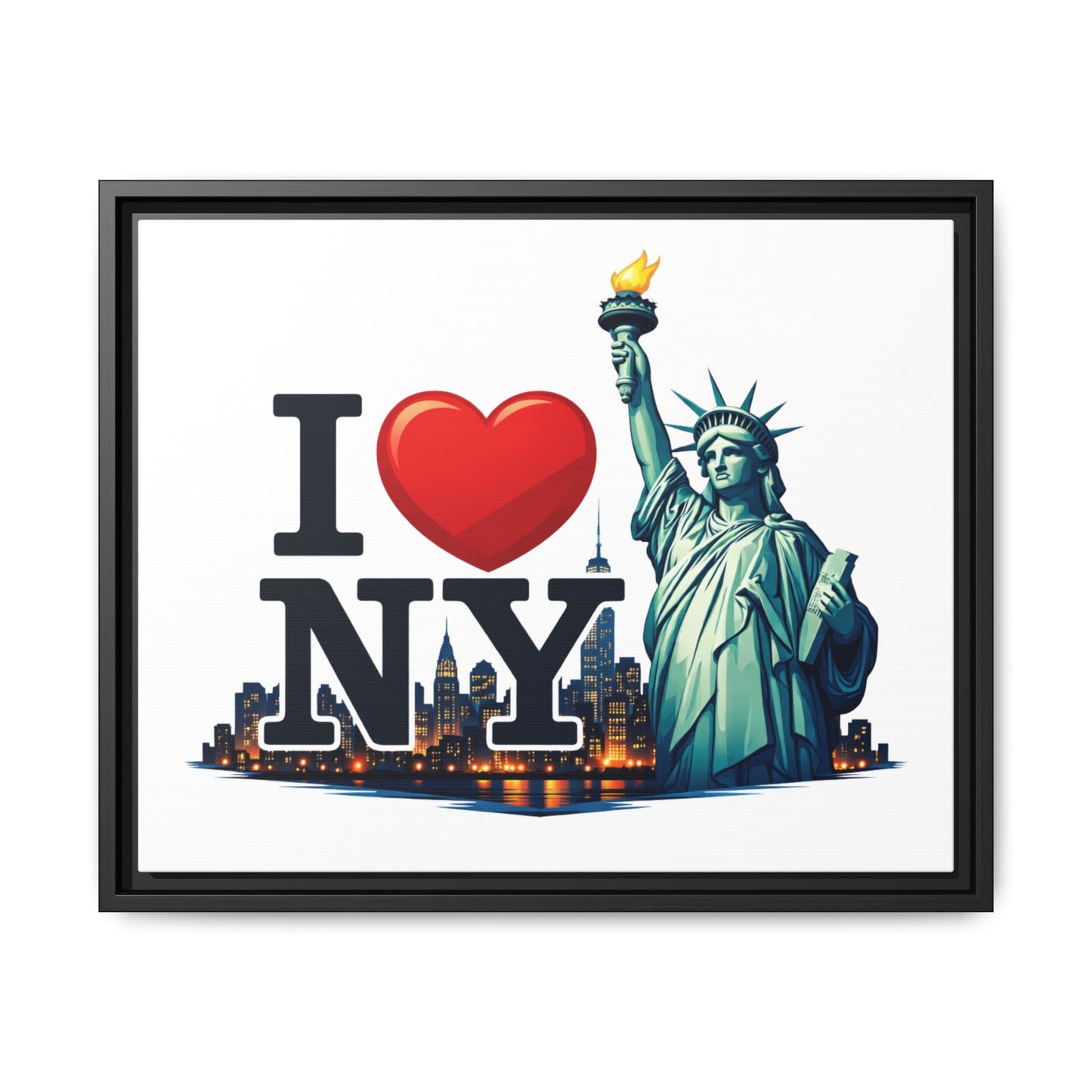 I Love NY Statue of Liberty Matte Framed Canvas
