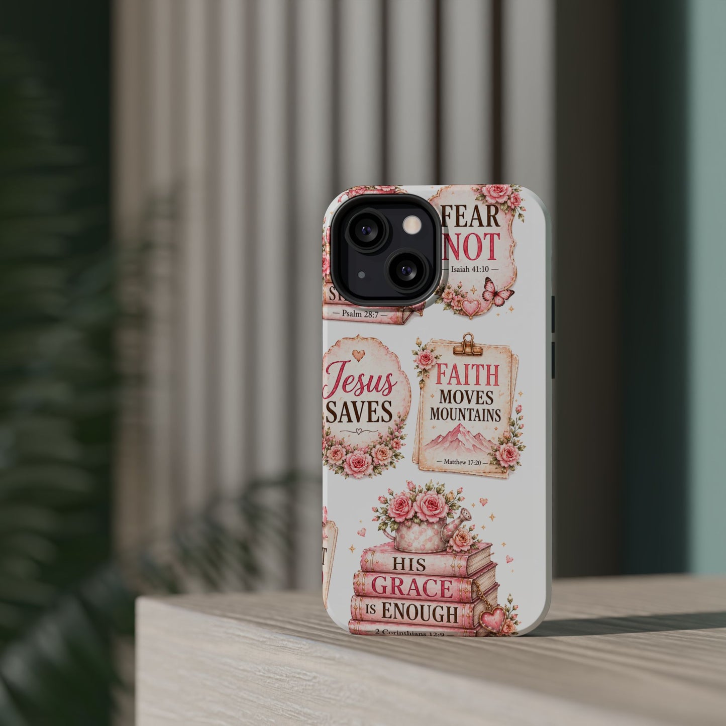 Christian Phone Case - "Fear Not, Faith Moves Mountains, Jesus Saves" Floral Magnetic Impact-Resistant Case
